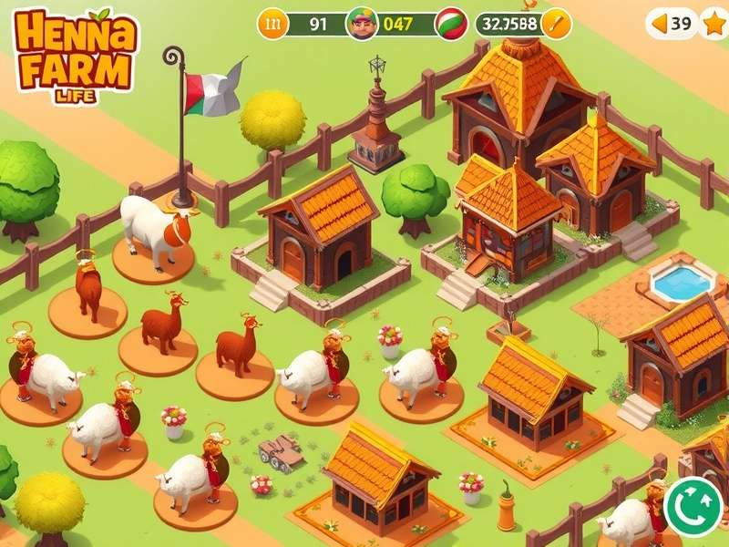 Henna Farm Life Festival Scene with decorations and villagers